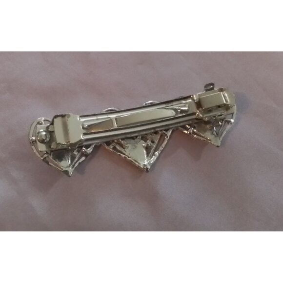 Vintage Silver Tone Heart Shaped Hair Barrette Clip - Picture 2 of 3